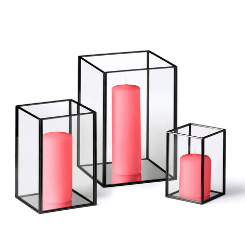 Yummi Candles - 12 Slim Pillar Candles and Black Luxus Lanterns