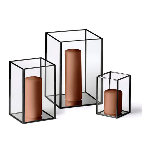 Yummi Candles - 12 Slim Pillar Candles and Black Luxus Lanterns