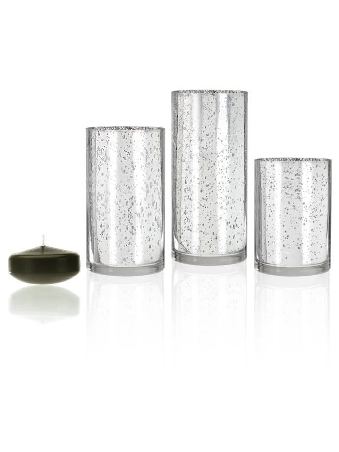 18 Floating Candles and Silver Metallic Cylinders