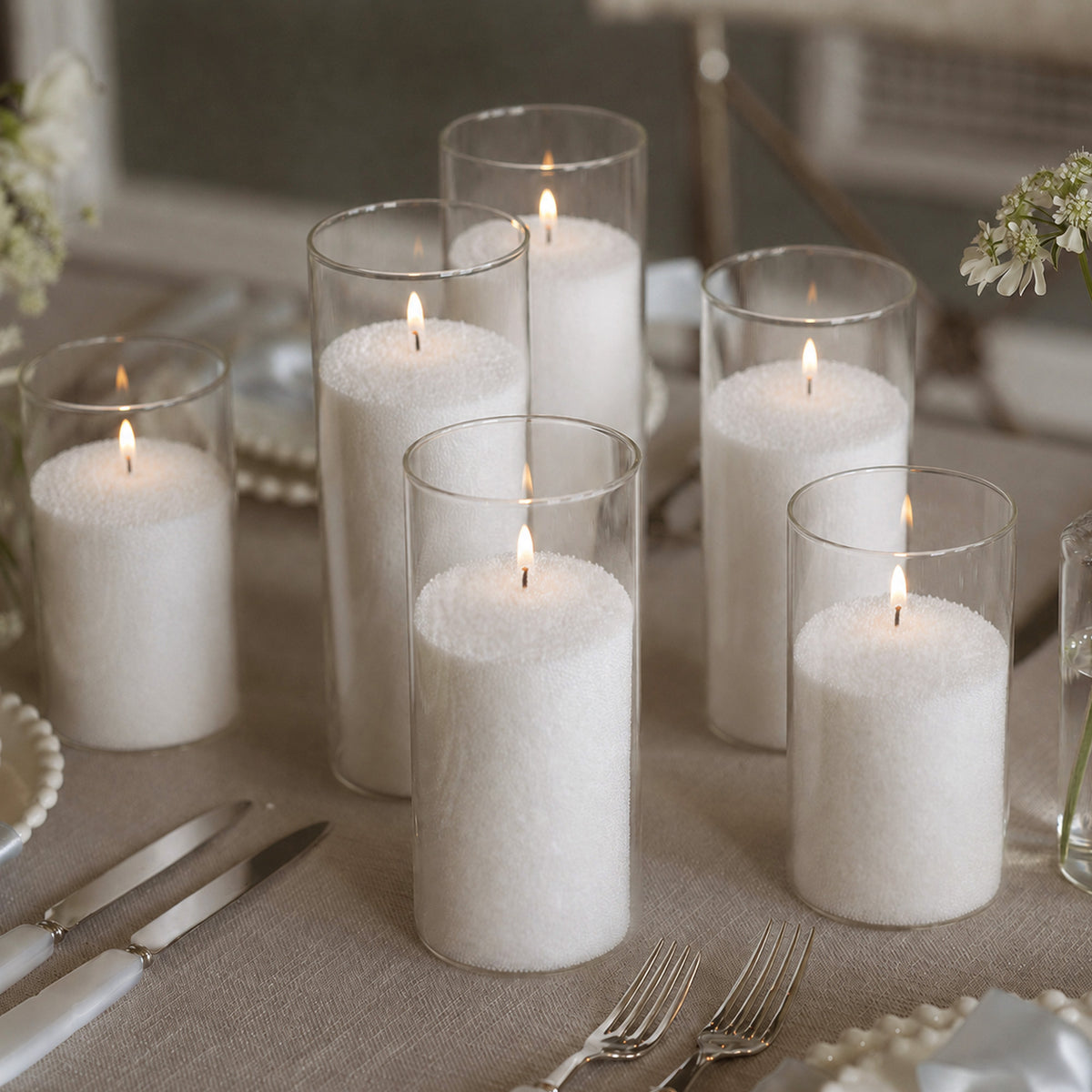 Amos Candle Sand & Glass Cylinder Vase Set of 12