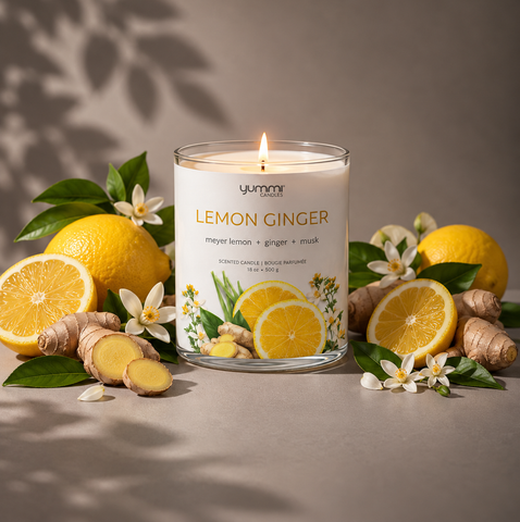 Yummi Candles - Bulk 18oz Lemon Ginger Scented Jar Candles - Lifestyle - 2
