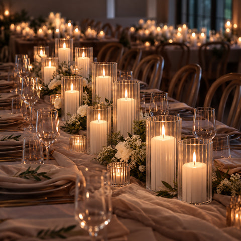 Yummi Candles - 36 Slim Pillar Candles and Ribbed Cylinder Vases - Lifestyle - 2
