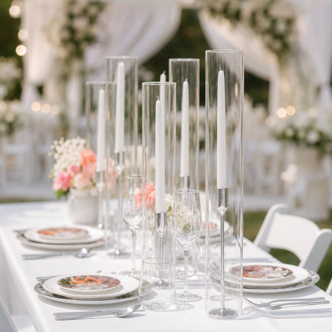 Yummi Candles - 12 Taper Candles, 12 Tall Chimneys and 12 Silver Virtu Candlesticks - Lifestyle - 2