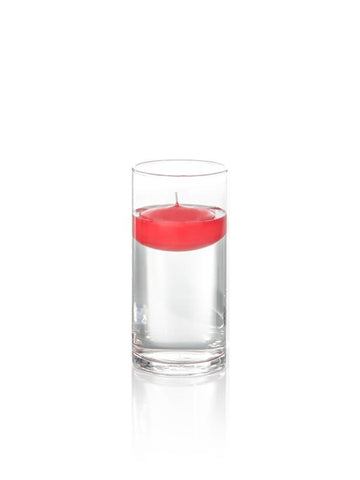 Yummi Candles - 3" Floating Candles and 7.5" Cylinder Vases Ruby Red