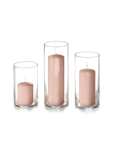 Yummi Candles - 12 Slim Pillar Candles and Cylinder Vases