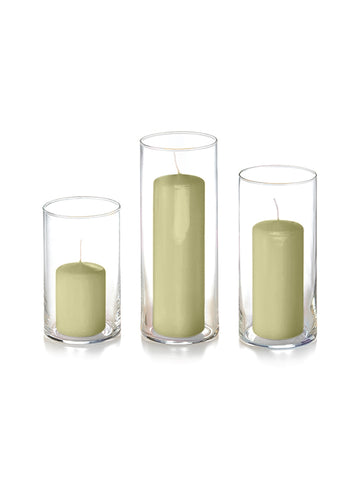 Yummi Candles - 12 Slim Pillar Candles and Cylinder Vases