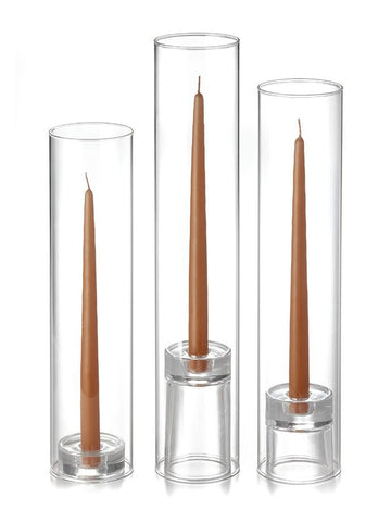 Yummi Candles - 12 Taper Candles, 12 Glass Chimneys and 12 Glass Taper Holders