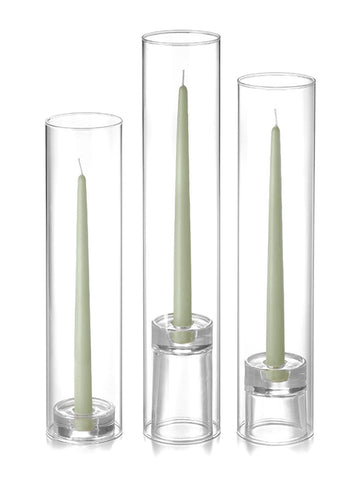 Yummi Candles - 12 Taper Candles, 12 Glass Chimneys and 12 Glass Taper Holders