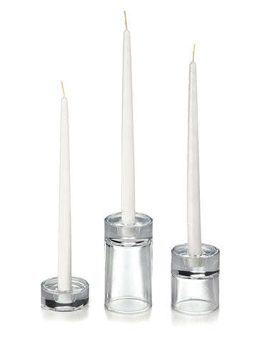 12 Taper Candles and 12 Glass Taper Holders