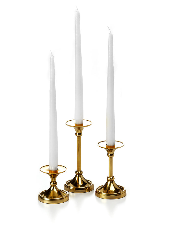 12 Taper Candles and 12 Gold Timeless Taper Holders – Yummicandles