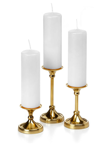 12 Slim Pillar Candles and 12 Gold Timeless Pillar Holders