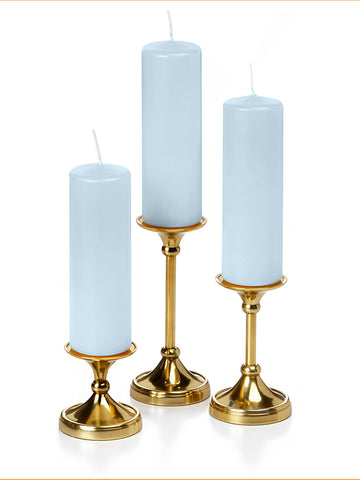 Yummi Candles - 12 Slim Pillar Candles and 12 Gold Timeless Pillar Holders