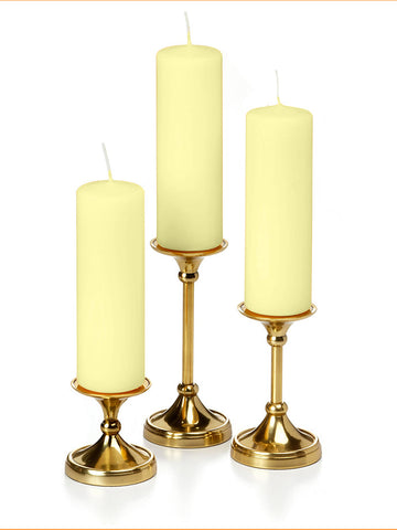 Yummi Candles - 12 Slim Pillar Candles and 12 Gold Timeless Pillar Holders