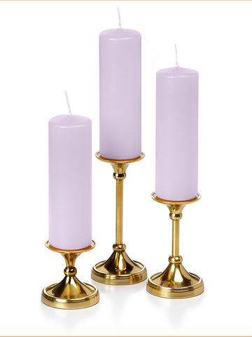 Yummi Candles - 12 Slim Pillar Candles and 12 Gold Timeless Pillar Holders