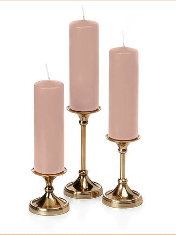 Yummi Candles - 12 Slim Pillar Candles and 12 Gold Timeless Pillar Holders