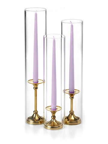 Yummi Candles - 12 Taper Candles, 12 Glass Chimneys and 12 Gold Timeless Taper Holders