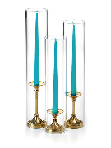 Yummi Candles - 12 Taper Candles, 12 Glass Chimneys and 12 Gold Timeless Taper Holders