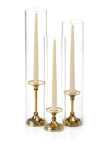 Yummi Candles - 12 Taper Candles, 12 Glass Chimneys and 12 Gold Timeless Taper Holders