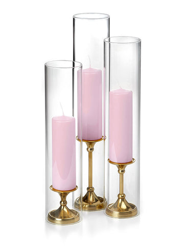 Yummi Candles - 12 Slim Pillar Candles, 12 Glass Chimneys and 12 Gold Timeless Pillar Holders