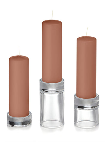 Yummi Candles - 12 Slim Pillar Candles and 12 Glass Pillar Holders