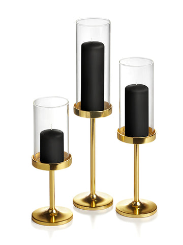 Yummi Candles - 12 Slim Pillar Candles, 12 Cylinder Vases and 12 Gold Vevo Pedestals