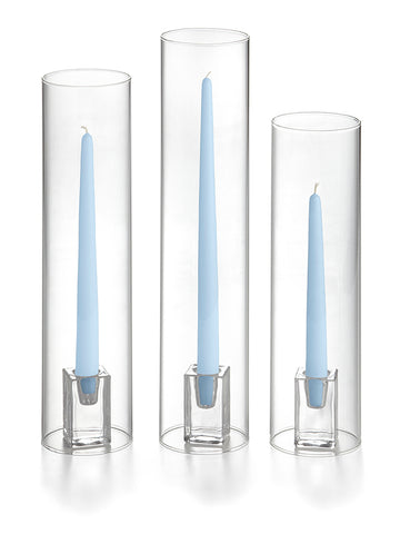 Yummi Candles - 36 Taper Candles, 36 Glass Chimneys and 36 Square Block Holders