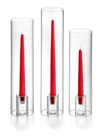 Yummi Candles - 36 Taper Candles, 36 Glass Chimneys and 36 Square Block Holders