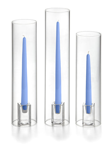 Yummi Candles - 36 Taper Candles, 36 Glass Chimneys and 36 Square Block Holders