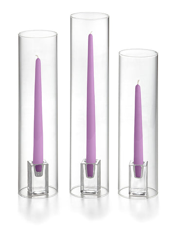 Yummi Candles - 36 Taper Candles, 36 Glass Chimneys and 36 Square Block Holders