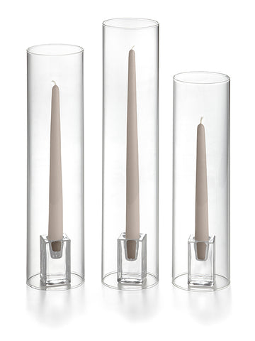 Yummi Candles - 36 Taper Candles, 36 Glass Chimneys and 36 Square Block Holders