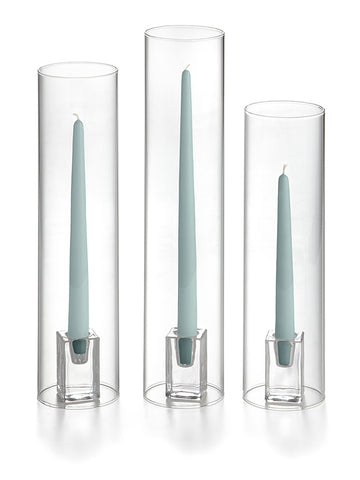 Yummi Candles - 36 Taper Candles, 36 Glass Chimneys and 36 Square Block Holders