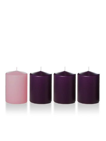 3" x 4" Wholesale Advent Pillar Candles Purple-Rose