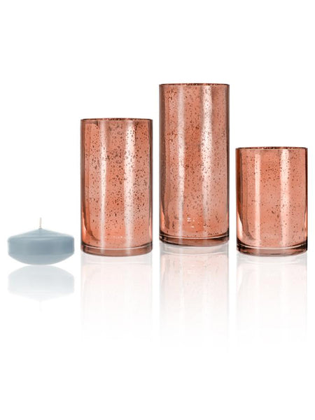 3" Floating Candles and Rose Gold Metallic Cylinders Ice Blue