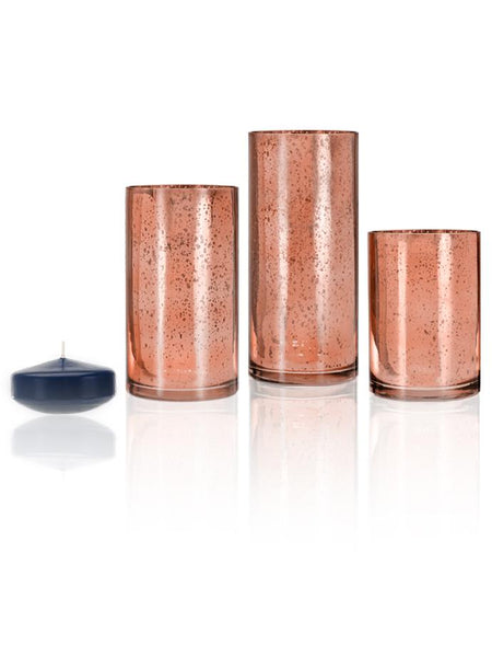 3" Floating Candles and Rose Gold Metallic Cylinders Navy Blue