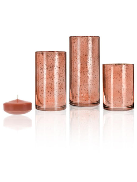 3" Floating Candles and Rose Gold Metallic Cylinders Sienna