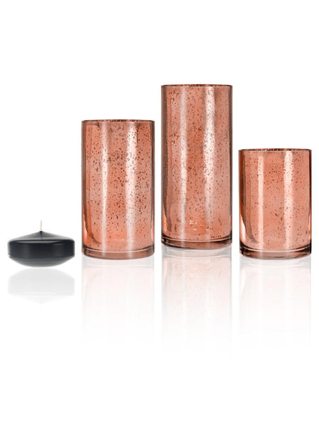 3" Floating Candles and Rose Gold Metallic Cylinders Black