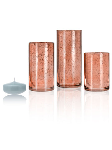 Yummi Candles - 18 Floating Candles and Rose Gold Metallic Cylinders