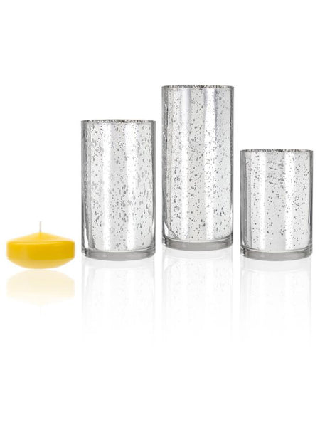 3" Floating Candles and Silver Metallic Cylinders Bright Yellow
