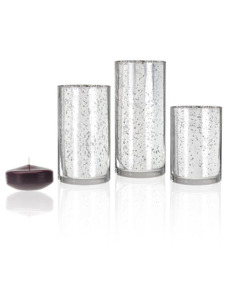 3" Floating Candles and Silver Metallic Cylinders Magenta