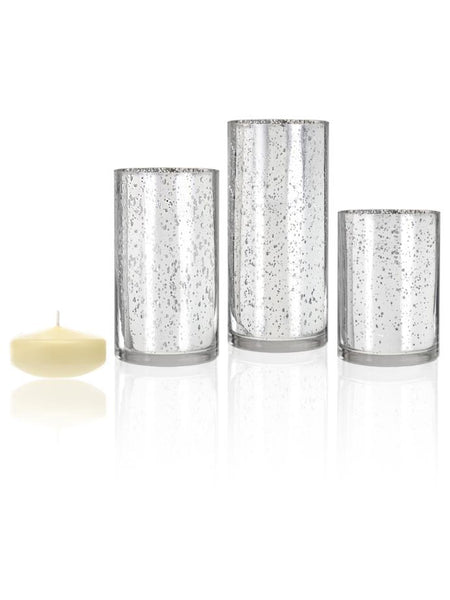 3" Floating Candles and Silver Metallic Cylinders Buttercup Yellow