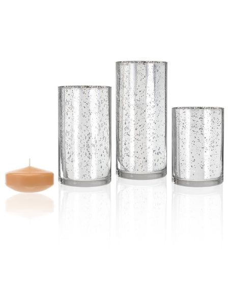 3" Floating Candles and Silver Metallic Cylinders Caramel