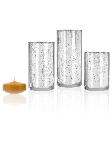3" Floating Candles and Silver Metallic Cylinders Harvest Gold