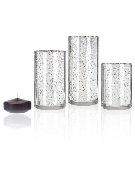 3" Floating Candles and Silver Metallic Cylinders Dark Purple