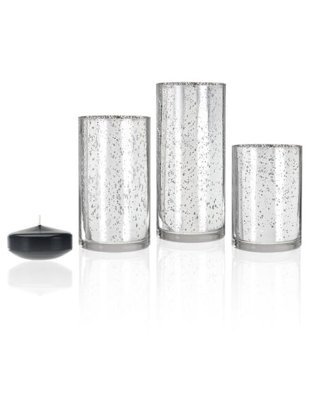 3" Floating Candles and Silver Metallic Cylinders Black
