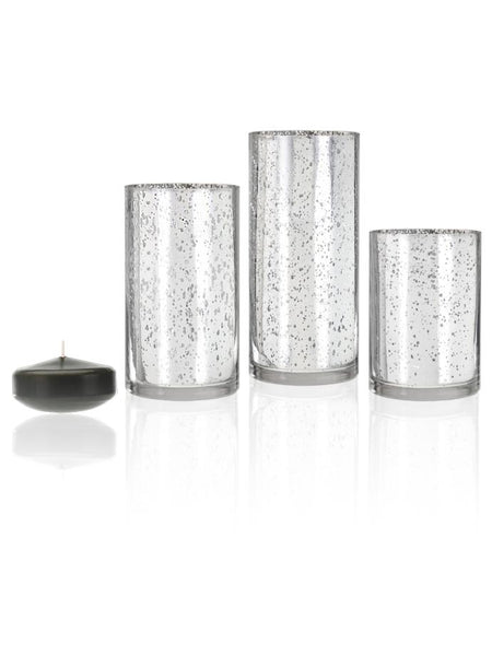 3" Floating Candles and Silver Metallic Cylinders Olive