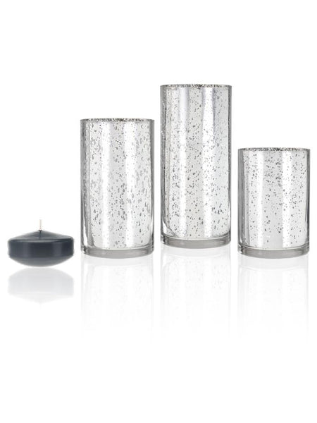 3" Floating Candles and Silver Metallic Cylinders Gray