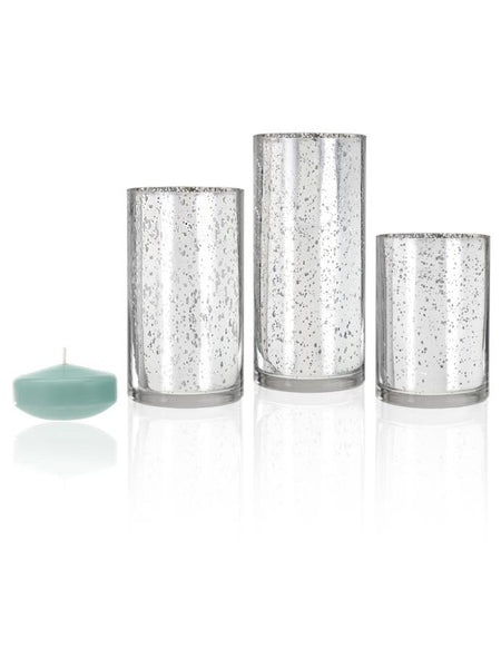 3" Floating Candles and Silver Metallic Cylinders Tiffany Blue