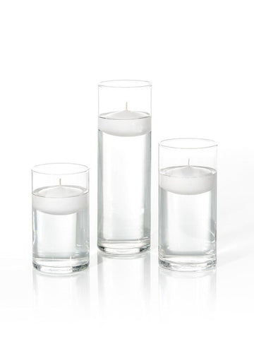 3" Floating Candles and Cylinder Vases White