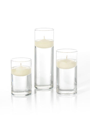 Yummi Candles - 18 Floating Candles and Cylinder Vases