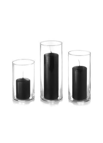 Yummi Candles - 12 Slim Pillar Candles and Cylinder Vases